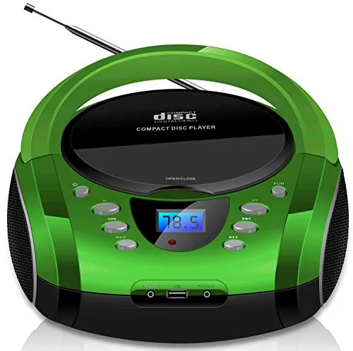 Tragbare Boombox Golo Green - CD, USB & FM Radio - Kompakte Stereoanlage mit CD/MP3-Player, USB-Anschluss und FM-Radio. Genießen Sie super Sound und vielfältige Anschlussmöglichkeiten für Ihre Musik.