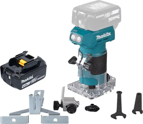 Makita DRT 52 M1 Akku Kantenfräse 18 V - Fräsen - Bürstenlose 18 V Akku-Kantenfräse mit LED-Arbeitslicht und Soft-Start-Funktion für präzise Holzarbeiten und hohe Effizienz.