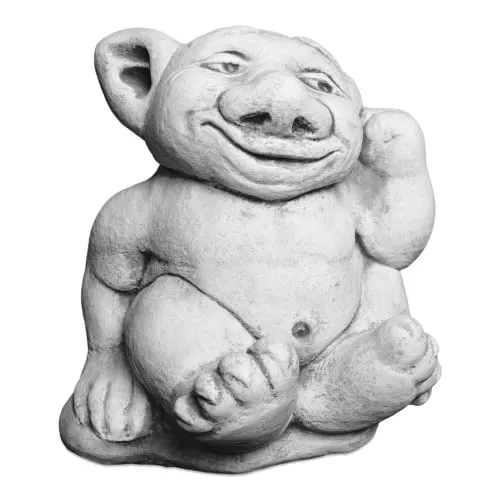 Massive Steinfigur XXL Troll mit Finger im Ohr in grau von gartendekoparadies