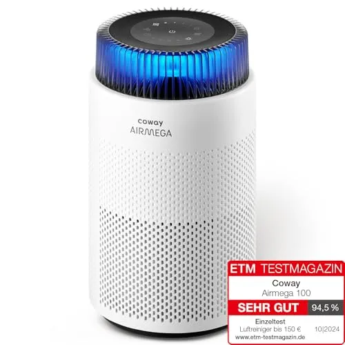 COWAY Luftreiniger Allergiker – Superleise Airmega 100 - Luftreiniger für Allergiker mit ECARF-Siegel, entfernt 99,999 % ultrafeiner Partikel und sorgt mit nur 20 dB für eine ruhige Schlafumgebung.