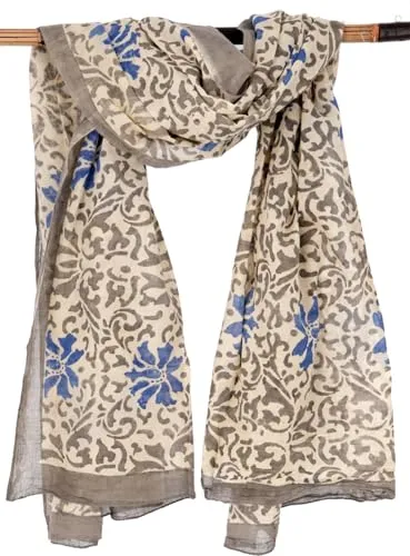 GURU SHOP Leichter Pareo Schal, Sarong, Handbedrucktes Baumwolltuch - Farb Kombination 9, Herren/Damen, 190x120 cm