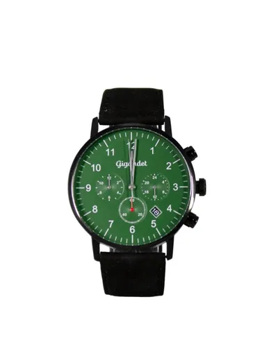 Gigandet Quarzuhr Armbanduhr Herren Edelstahl Lederband Grün Schwarz G21-010, Mineralglas, 2. Zeitzone, Datumsanzeige, 24-Std. Anzeige