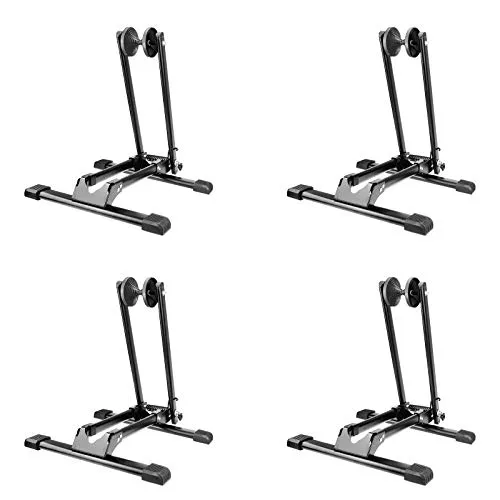 4x WELLGRO Fahrradständer - für Vorderrad oder Hinterrad, Stahl, schwarz, platzsparend zusammenklappbar