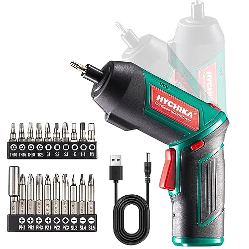 HYCHIKA Akkuschrauber, Cordless Screwdriver 6N·m Drehmoment und 2000mAh Akku 3,6V mit 20 Zubehörteilen, LED Licht, Magnetfutter für Schrauben