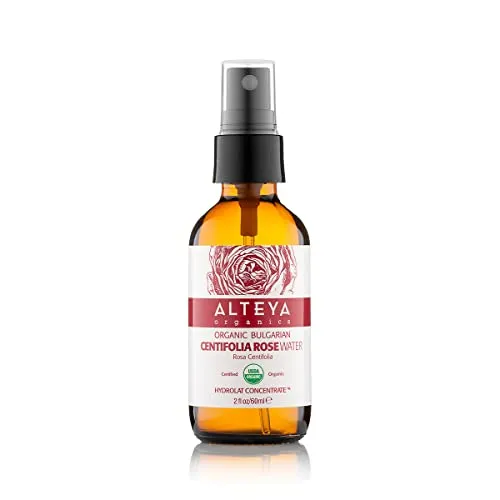 Alteya Bio Zentifolien-Rosenwasser Spray 60ml Glasflasche - 100% USDA Organic-zertifiziertes Authentisches Reines Natürliches Zentifolien- Rosenblütenwasser