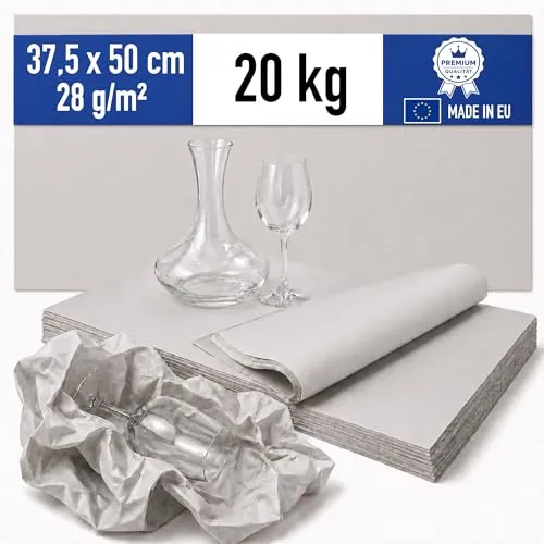 Packseide 37,5x50cm - 100% Recyclingpapier für Umzüge und Versand - Umweltfreundliches Packpapier aus 100% Recyclingmaterial – ideal für den Schutz zerbrechlicher Artikel. Perfekt vorgeschnitten, vielseitig einsetzbar und in praktischen Verpackungseinheiten erhältlich.
