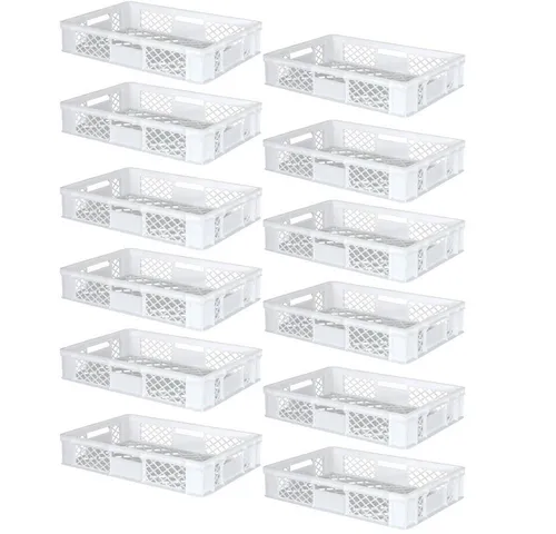 BRB-Lagertechnik Stapelbox 12x Eurobehälter/Bäckerkiste - Stapelbox aus robustem PE-HD Kunststoff, ideal für Lagerung und Transport von Lebensmitteln. Mit optimaler Luftzirkulation, spülmaschinenfest und extrem temperaturbeständig von -40ºC bis +60ºC.