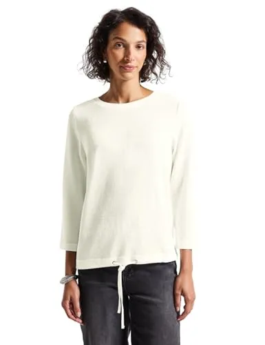 Street One Strick-Look Shirt Off White - T-Shirts für Damen, stilvolles Shirt mit Rundhalsausschnitt und 3/4-Ärmeln, perfekt für lässige Outfits und angenehmen Tragekomfort.