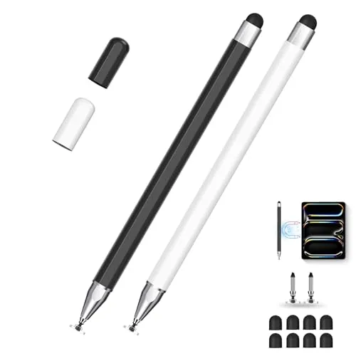 Universeller Tablet-Stift mit Dual-Tip – Präzisionsspitze, Kein Aufladen nötig, Magnetische Befestigung – Kompatibel mit IOS, Android, Surface & Smartphones – Schwarz/Weiß