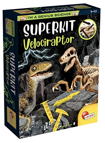 Lisciani – I'M A GENIUS SCIENCE – Velociraptor Super Kit - Für Kinder ab 7 Jahren - Archäologen-Set für Kinder – Dinosaurierskelett – Ausgraben und Bauen – Lern- und Wissenschaftsspiel