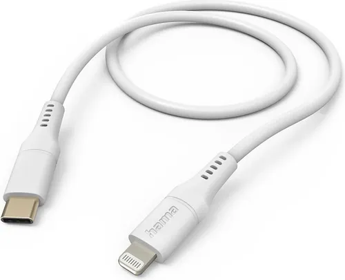 Hama Ladekabel Flexible USB-C auf Lightning 1,5m weiß - ideal für schnelles Laden und Datenübertragung von Camcordern