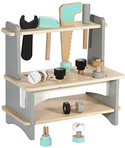 Kindsgut Werkbank aus Holz - Motorik-Spielzeug für Kinder - Kunststoffspielzeug mit hochwertiger Holzwerkbank, ideal zum Bauen und Schrauben. Fördert die Motorik und bietet Spielspaß für Kinder ab 3 Jahren.