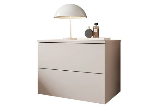 Lookway Nachttisch LINA 2S Kaschmir mit LED-Beleuchtung - Moderner hängender Nachttisch in Kaschmir mit zwei geräumigen Schubladen und integrierter LED-Beleuchtung. Ideal für stilvolle und funktionale Schlafzimmergestaltung. Maße: 55 cm breit.