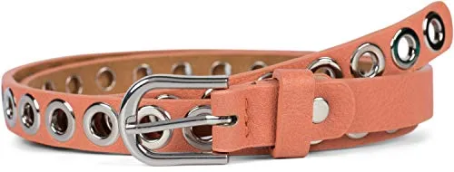 styleBREAKER Damen schmaler Gürtel mit Lochnieten und einfarbiger matter Oberfläche, Vintage Style, kürzbar 03010109, Größe:100cm, Farbe:Apricot