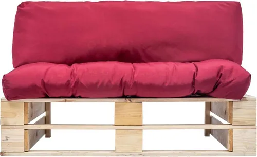 vidaXL Outdoor-Sofa Paletten mit Kissen in Rot - Gartenmöbel, rustikales Palettendesign aus witterungsbeständigem Kiefernholz für höchsten Komfort und entspannte Stunden im Freien.