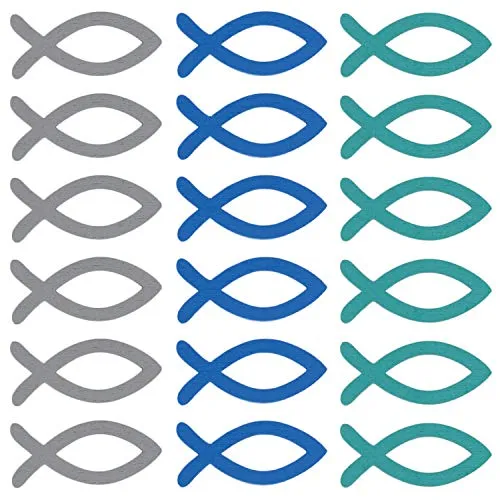 Oblique Unique® 18 Holz Fische Tischdeko Taufdeko Streuartikel Streudeko Verzierung für Taufe Kommunion Konfirmation Firmung Blau Türkis Grau - Echtholz