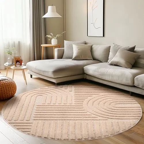 Carpettex Kurzflor Hochtief Teppich - 80 cm Rund Rosa Skandi-Look - 3D Effekt Boho Muster Waschbar und Flauschig - Für Wohnzimmer, Schlafzimmer, Esszimmer und Küche