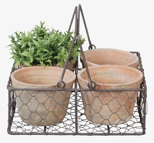 Ton Töpfe im Drahtkorb 2 Henkel Landhaus Bauerngarten Terrasse Garten 5er Set