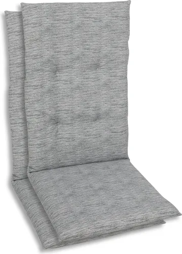 GO-DE Sesselauflage Hochlehner 2er Set, grau - Gartenmöbelauflagen mit hochwertiger Schaum-Vliesfüllung für höchsten Komfort. Ideal für die Outdoor-Saison, mit Gummihaltebändern für optimale Fixierung.