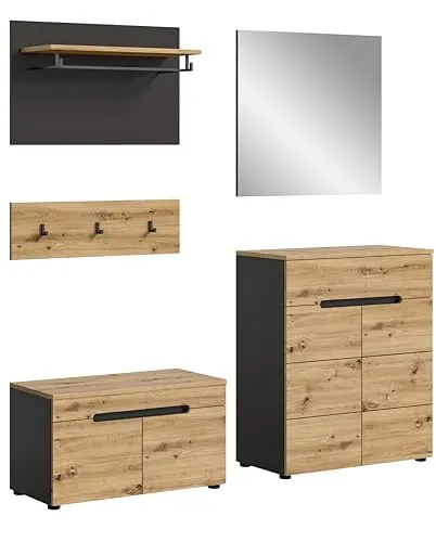 xonox.home Garderobe Canu X4CE1G03 - 4tlg. Garderoben Kombination - Moderne Garderobe mit Sitzbank, Wandgarderobe, Schuhschrank und Spiegel - ideal für stilvolle Eingangsbereiche. Hochwertige, pflegeleichte Materialien und nachhaltige Produktion.