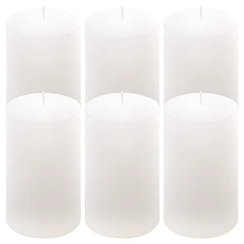 Rustik-Kerze Höhe 11,5 cm Ø 6,8 cm lange Brenndauer Rund-Kerze Säulenkerzen Kerzen-Deko Tafelkerzen Weihnachts-Kerzen Hochzeits-Deko (weiß, 6)