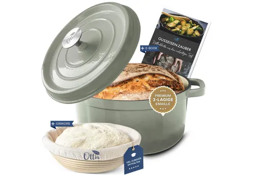 Ottia Schmortopf Gusseisen Topf 26cm – 5L Bräter für alle Herdarten