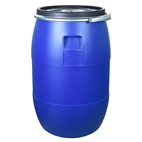 85L blaues Lebensmittelechtes Fass mit Deckel und Spannring - Ideal für Camping und Lagerung, dieses platzsparende Wassertank bietet ein großes Fassungsvermögen von 85 Litern.
