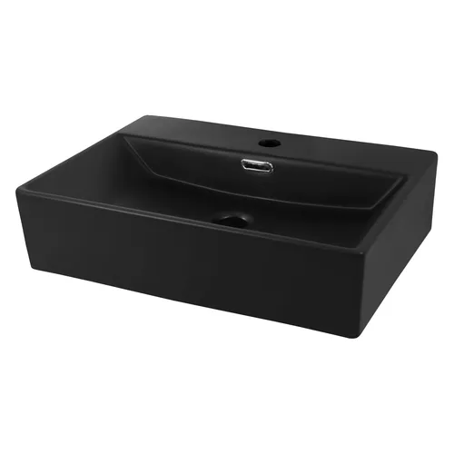 LuxeBath Waschbecken Aufsatzwaschbecken Eckig, Schwarz matt - Moderne Badkeramik, 51x36x13 cm, aus hochwertiger Keramik für einfache Reinigung und robusten Gebrauch. Ideal als Hänge- oder Aufsatzwaschbecken.
