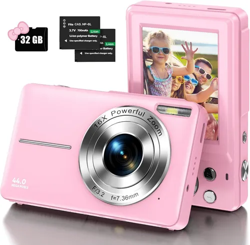 Digitalkamera 44MP mit 32GB Micro SD Karte in pink von Vivitar