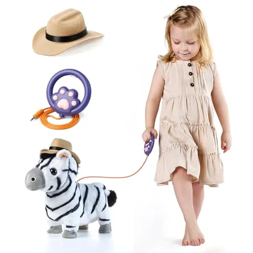 TUMAMA Sprechendes Zebra zum Laufen, wiederholt, was du sagst, beweglicher Schwanz, Plüschtier für Kinder, singendes Spielzeug, Geschenk für Kinder Mädchen Jungen im Alter von 3 4 5 6 7 Jahren