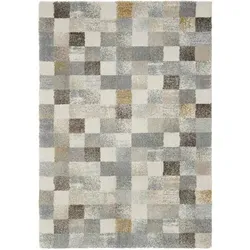 Novel Webteppich Grau 240x290 cm - Moderner Teppich mit geometrischem Karo-Dessin, Oeko-Tex® zertifiziert und geeignet für Fußbodenheizung – pflegeleicht und ideal für jeden Wohnraum.