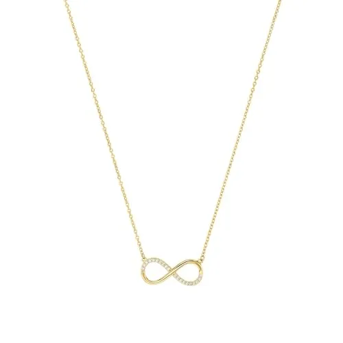 Amor Kette mit Anhänger Damen Halsschmuck, Gold Infinity - Elegante Damen Halskette aus 375 Gelbgold mit strahlendem Zirkonia Infinity-Anhänger, 42+3 cm verstellbar, kommt in einer stilvollen Schmuck Geschenk Box.