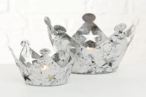 Windlicht Teelichthalter Krone silber Sterne Metall 2er Set in silber von BOLTZE