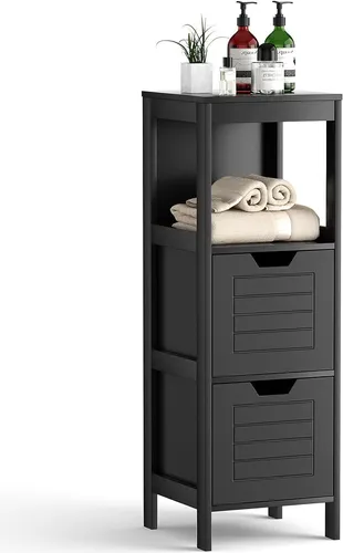 COSTWAY Badkommode mit 2 Schubladen, Schwarz