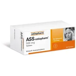 ASS ratiopharm 500mg - Schmerzmittel - Arzneimittel zur Linderung von leichten bis mäßig starken Schmerzen und Fieber, mit entzündungshemmenden Eigenschaften dank Acetylsalicylsäure.