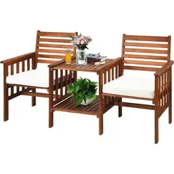 Doppelsitz aus Akazienholz 3-Teiliges Tisch- & Stühle-Set