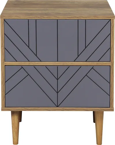 Möbilia Kommode | 2 Schubladen | Spanplatte + MDF | Beine Hevea-Holz | B 48 x T 40 x H 59 cm | grau-natur | 27020010 | Serie KOMMODE