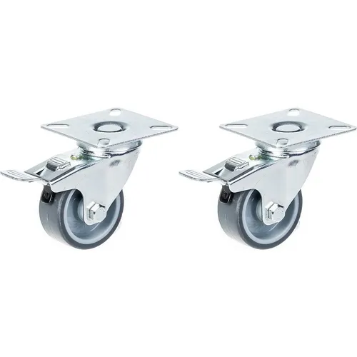 50mm 2" castor grey rubber tyre, swivel with brake, 80kg capacity, set of 2