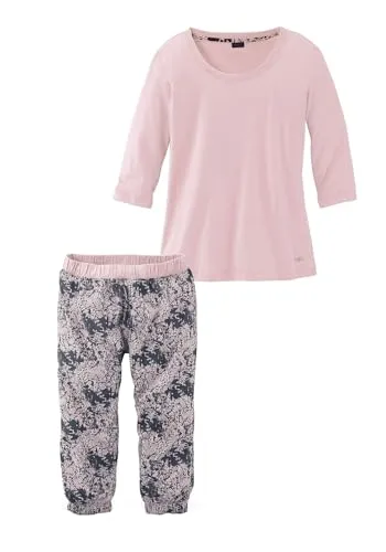 Buffalo Damen Capri-Pyjama - Modischer Capri-Pyjama von Buffalo mit Rundhalsausschnitt und 3/4 Ärmeln. Die gemusterte Caprihose bietet einen kontrastfarbenen Bund und elastische Säume. Aus weichem 100% Baumwoll-Jersey für höchsten Tragekomfort.