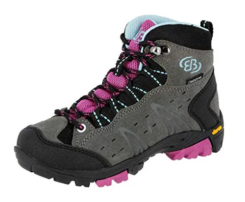 BRÜTTING Outdoorstiefel Mount Bona High Kids - Wanderschuh für Abenteuer - Wanderschuhe für Kinder aus grau Veloursleder, wasserdicht und mit bequemer Textilausstattung für optimalen Komfort. Perfekt für Outdoor-Aktivitäten und ausgiebige Spaziergänge.