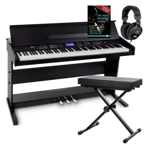 FunKey DP-88 II Digitalpiano schwarz Set - Kompaktes Digitalpiano mit 88 anschlagsdynamischen Tasten, 360 Sounds und Lernfunktion. Ideal für Einsteiger, inklusive Keyboardbank, Kopfhörer und Klavierschule.