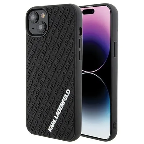 Karl Lagerfeld KLHCP15M3DMKRLK Hülle für iPhone 15 Plus - Standard Handyhüllen, stylische 3D Rubber Multi Logo Hülle für optimalen Schutz und modischen Look.