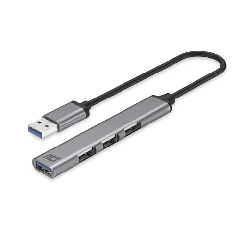 ACT USB Hub 3.0 Mit 4 Ports (1x 3.0 und 3x 2.0), Mehrfachstecker, Aluminium Gehäuse, 18cm Kabel, Für PC, Laptop, Konsole – AC6325