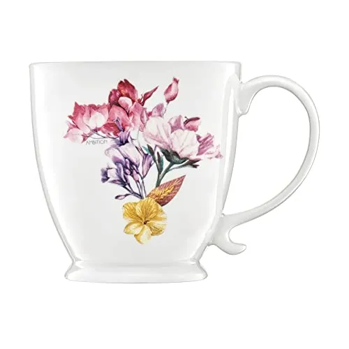 AMBITION Kaffeetasse groß Blumen 480 ml Garden Flower Porzellantasse mit Fuß Spülmaschine & Mikrowelle