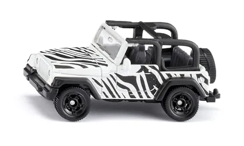 Siku 1546, Jeep Wrangler Safari, Metall/Kunststoff, Schwarz/Weiß, Spielzeugauto für Kinder, Anhängerkupplung