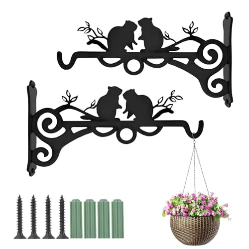 Stück Blumenampel Halterung, 23cm Pflanzenhalterung Blumenampelhalter, Eisen Wandhaken Blumenampel, Haken Für Blumenampel Von Pflanzer Vogelhäuschen Laterne Windspiele Wandleuchter (Eichhörnchen, L) 2
