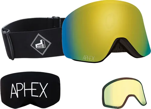 APHEX OXIA THE ONE EDITION Magnet Schneebrille 2026 - Schwarz mit Revo Gold - Vielseitige Magnet Schneebrille mit rahmenlosem Design für optimalen Komfort und Sicht. Inkl. zusätzlichem Gelbglas für bessere Sicht bei schlechten Bedingungen. Ideal für Pisten und Powder!