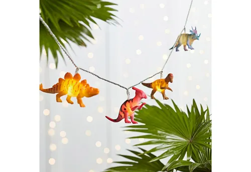 Lights4fun LED-Lichterkette 12er bunte Lichterkette Dinosaurier Batteriebetrieb