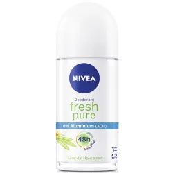 NIVEA Fresh Pure Deo Roll-On (50 ml) - Deo ohne Aluminium (ACH) mit 48h Schutz, sanfte Pflege und erfrischender Jasmin-Duft für langanhaltende Frische.
