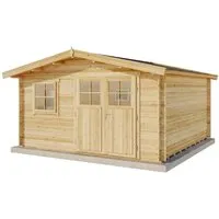 Alpholz Gartenhaus Holz Set - Valeria-28, 428x427 cm - Gartenhaus aus naturbelassener nordischer Fichte, inkl. Fußboden & Dacheindeckung. Ideal für Gartenprojekte mit großzügigem Raumangebot und hochwertiger Echtglasverglasung.